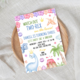 Two-Rex Jongen Dinosaurus Verjaardag Uitnodiging