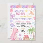 Two-Rex Meisje Dinosaurus Verjaardag Uitnodiging (Voorkant)