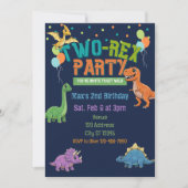 Two-Rex Party Dinosaur 2nd Birthday Kaart (Voorkant)