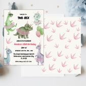 Two Rex Ready dinosaur, girl Second Birthday Party Kaart