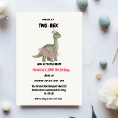 Two Rex Ready dinosaur, girl Second Birthday Party Kaart