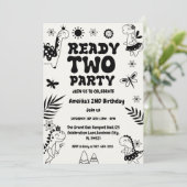 Two Rex Ready dinosaur, girl Second Birthday Party Kaart (Staand voorkant)