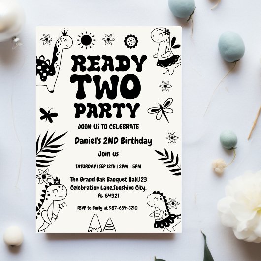 Two Rex Ready Two Party, Boy Second Birthday Party Kaart