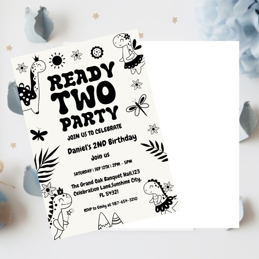 Two Rex Ready Two Party, Boy Second Birthday Party Kaart