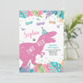 Two-Rex Roze Dinosaurus Meisje 2e Verjaardag Uitno Kaart (Staand voorkant)