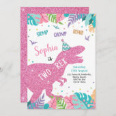 Two-Rex Roze Dinosaurus Meisje 2e Verjaardag Uitno Kaart (Voorkant / Achterkant)