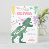 Two-Rex Roze Dinosaurus Meisje 2e Verjaardag Uitno Kaart (Staand voorkant)