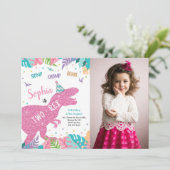 Two-Rex Roze Dinosaurus Meisje 2e Verjaardag Uitno Kaart (Staand voorkant)