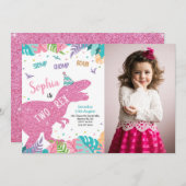 Two-Rex Roze Dinosaurus Meisje 2e Verjaardag Uitno Kaart (Voorkant / Achterkant)