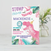 Two-Rex Roze Meisje Dinosaurus 2e Tweede Verjaarda Kaart (Staand voorkant)