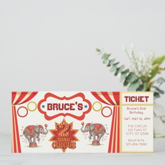 Two Ring Circus, 2nd Birthday Ticket Invitation (Staand voorkant)