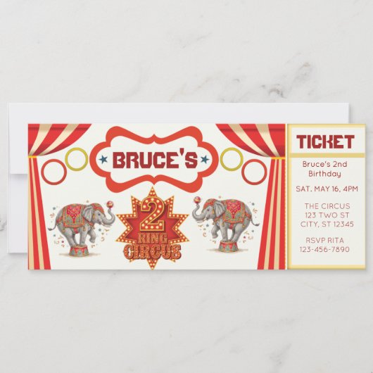 Two Ring Circus, 2nd Birthday Ticket Invitation (Voorkant)
