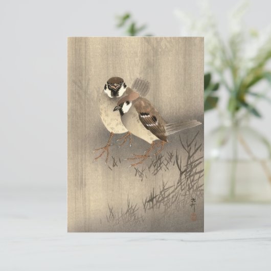 Two Ring Sparrows in the Rain by Ohara Koson Bedankkaart (Staand voorkant)