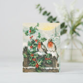 Two robins on a fence in the snow briefkaart (Staand voorkant)