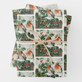 Two robins on a fence in the snow inpakpapier vel