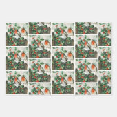 Two robins on a fence in the snow inpakpapier vel (Voorkant)