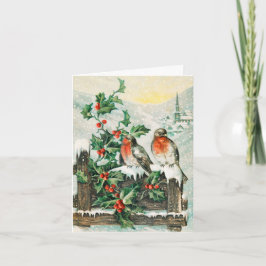 Two robins on a fence in the snow kaart