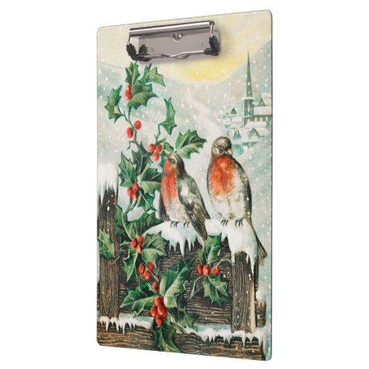 Two robins on a fence in the snow klembord (Links)