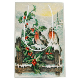 Two robins on a fence in the snow medium cadeauzakje