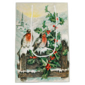 Two robins on a fence in the snow medium cadeauzakje (Achterkant)