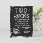 Two Rocks Rockstar Drumstel 2e Verjaardagsuitnodig Kaart (Staand voorkant)