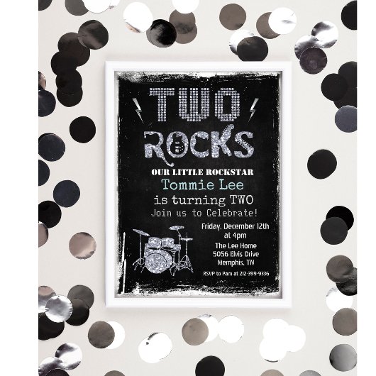 Two Rocks Rockstar Drumstel 2e Verjaardagsuitnodig Kaart