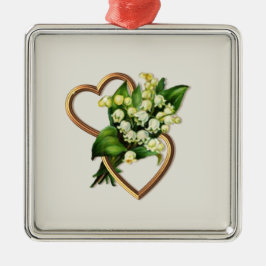Two Romantic Hearts with White Lilies Metalen Ornament