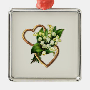 Two Romantic Hearts with White Lilies Metalen Ornament