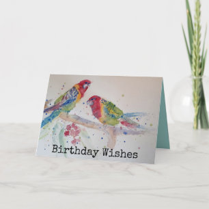 Two Rosella Parrots Watercolour Birthday Card Kaart