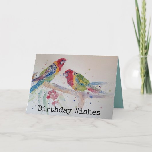 Two Rosella Parrots Watercolour Birthday Card Kaart (Voorkant)