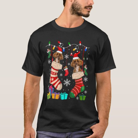 Two Santa Poodle Dogs In Christmas Socks Dog Owne T-shirt (Voorkant)