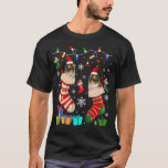 Two Santa Shetland Sheepdogs In Christmas Socks Do T-shirt<br><div class="desc">Twee Santa Shetland Sheepdogs in kerstSokken eigenaar van Dog</div>