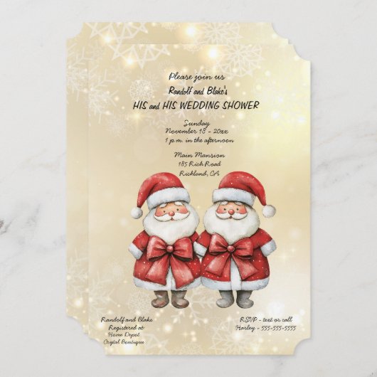 Two Santas His and His Wedding Shower Invitation Feestdagenkaart (Voorkant / Achterkant)
