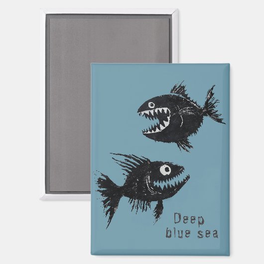 Two scary fish, personalized magneet (Voorkant / Achterkant)