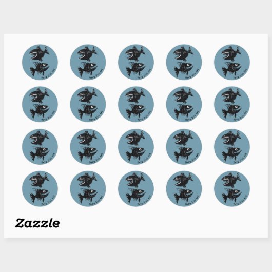 Two scary fish, personalized ronde sticker (Vel)