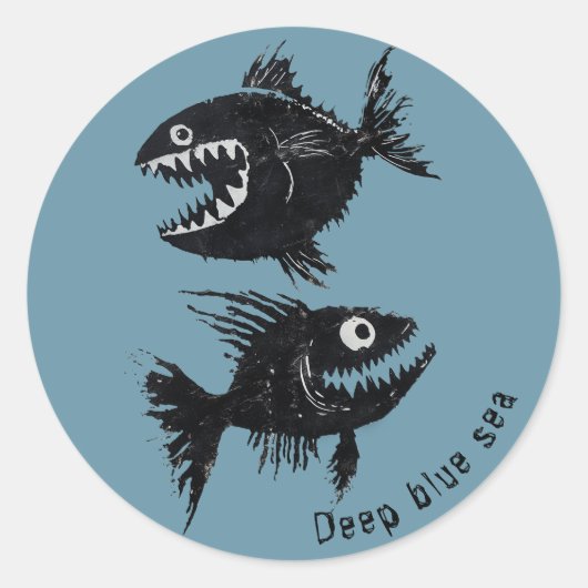 Two scary fish, personalized ronde sticker (Voorkant)
