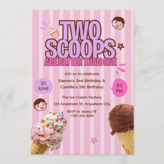 Two Scoops are Better Than One Ice Cream Birthday  Kaart