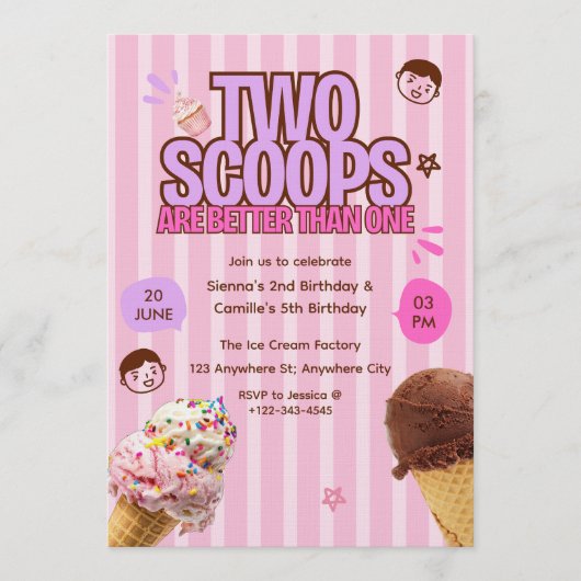 Two Scoops are Better Than One Ice Cream Birthday Kaart (Voorkant)