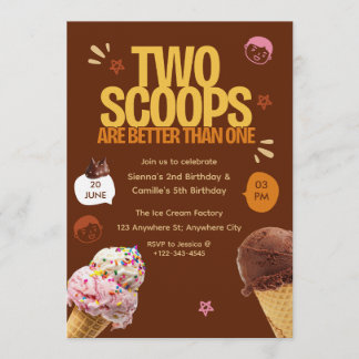 Two Scoops are Better Than One Ice Cream Birthday  Kaart