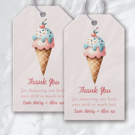 Two Scoops Ice Cream Twins Baby shower Bedankt Cadeaulabel