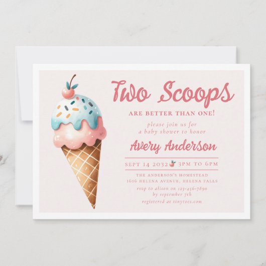 Two Scoops Ice Cream Twins Baby shower Kaart (Voorkant)