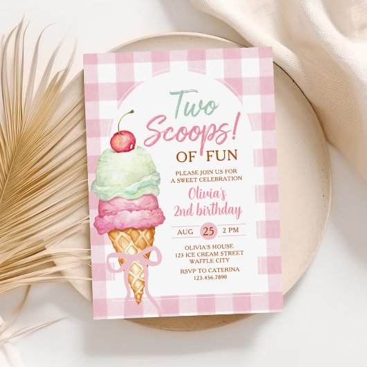 Two Scoops Of Fun Ice Cream Bow 2nd Birthday Kaart