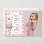 Two Scoops Of Fun Ice Cream Bow 2nd Birthday Photo Kaart (Voorkant)