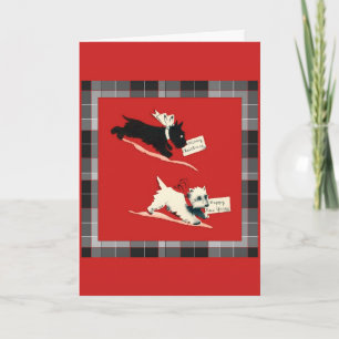 Two Scottish Terrier Scotty Dog Christmas Cards Feestdagen Kaart