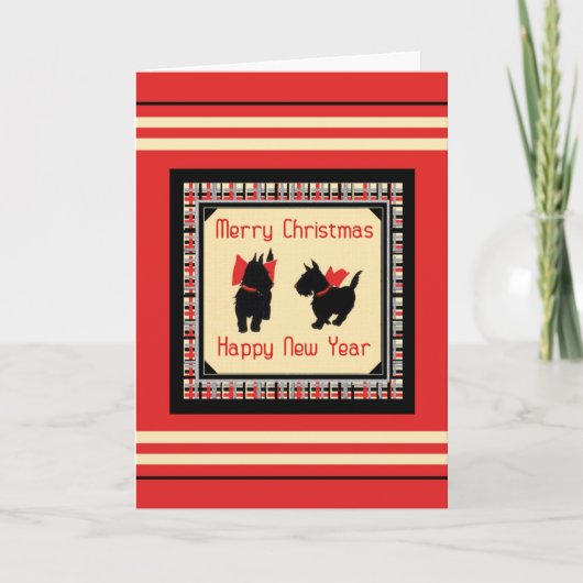 Two Scottish Terrier Scotty Dog Christmas Cards Feestdagen Kaart (Voorkant)