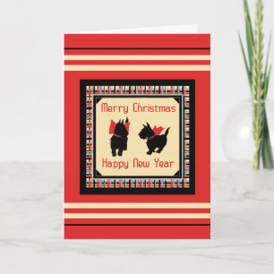 Two Scottish Terrier Scotty Dog Christmas Cards Feestdagen Kaart