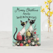 Two Siamese Cats on Christmas Tree Christmas Card Kaart (Gele Bloem)