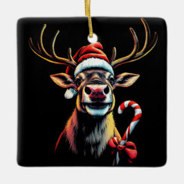 Two Sided Christmas Reindeer  Keramisch Ornament