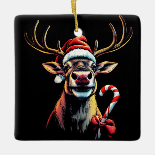 Two Sided Christmas Reindeer  Keramisch Ornament (Voorkant)