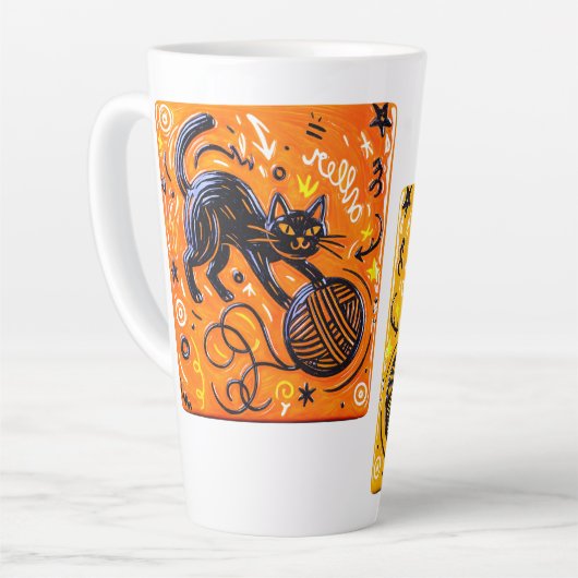 Two-Sided Neon Cat Latte Mok (Linkerhoek)